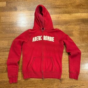 Abercrombie & Fitch Red Zip-Up Hoodie, A&F Y2K Sweatshirt